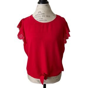 Fig88 Red Scalloped Short Sleeve Shirt In Red Women's Size XL